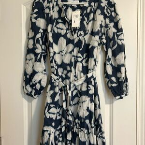 Velvet by Graham & Spencer Dark Blue and White Floral Dress